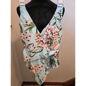 Kona Sol Brand Small Wrap-Front  One Piece Swimsuit Tropical Print BNWT